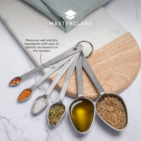MasterClass Stainless Steel Measuring Spoon Set, 6 Pieces