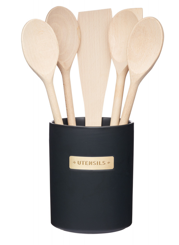 MasterClass Stoneware and Brass Effect Kitchen Utensil Holder