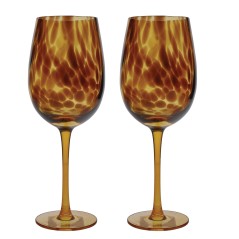 BarCraft Set of 2 Wine Glasses with Tortoise Shell Finish