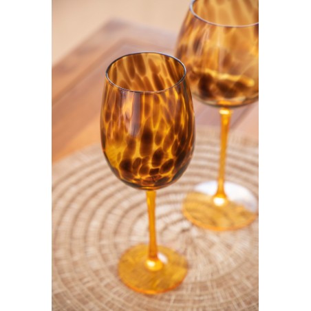 BarCraft Set of 2 Wine Glasses with Tortoise Shell Finish