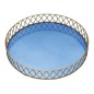 BarCraft Stainless Steel Blue and Brass Finish Serving Tray