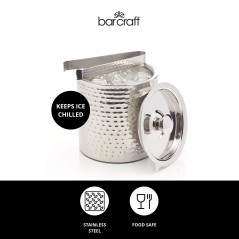 BarCraft Small Hammered Ice Bucket with Lid