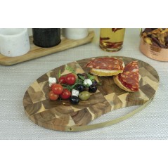 Artesà Large Oval Acacia Wood Serving Board with Brass Handle