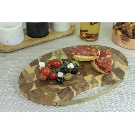 Artesà Large Oval Acacia Wood Serving Board with Brass Handle