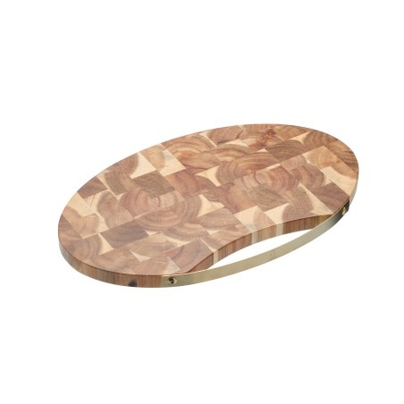 Artesà Large Oval Acacia Wood Serving Board with Brass Handle