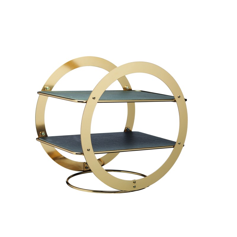 Artesà 2-Tier Geometric Brass Coloured Serving Stand with Slate Serving Platters