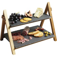 Artesà 2 Tier Slate & Wood Serving Stand