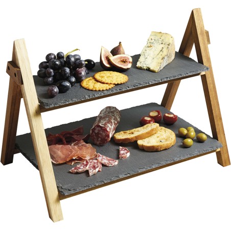 Artesà 2 Tier Slate & Wood Serving Stand