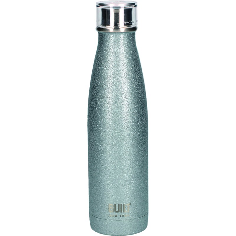 Built 500ml Double Walled Stainless Steel Water Bottle Silver Glitter