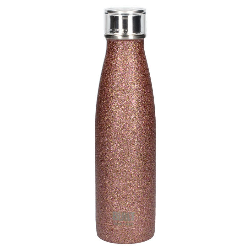 Built 500ml Double Walled Stainless Steel Water Bottle Rose Gold Glitter