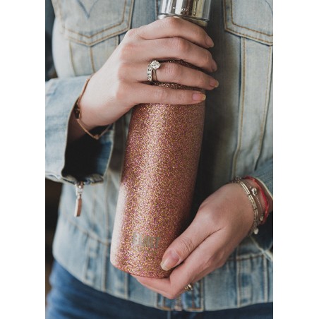 Built 500ml Double Walled Stainless Steel Water Bottle Rose Gold Glitter