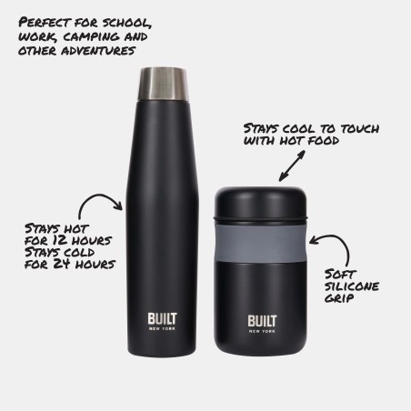 BUILT Apex Insulated Water Bottle and Insulated Food Flask Set - Black