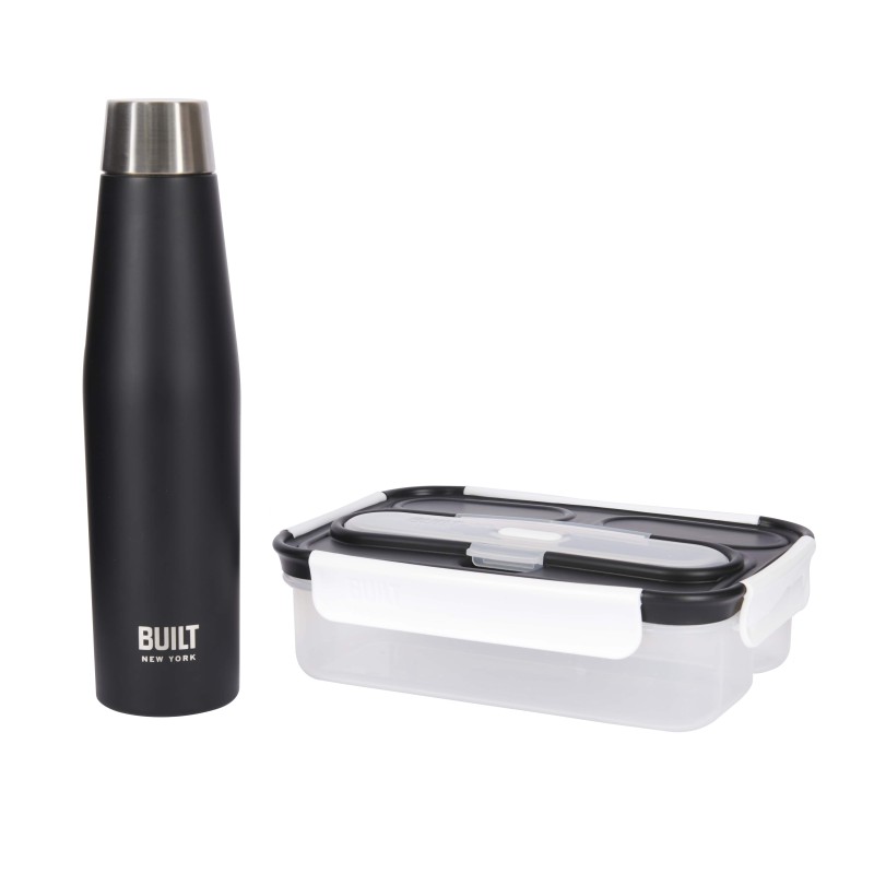 BUILT Apex Insulated Water Bottle and Bento Lunch Box Set (Black)