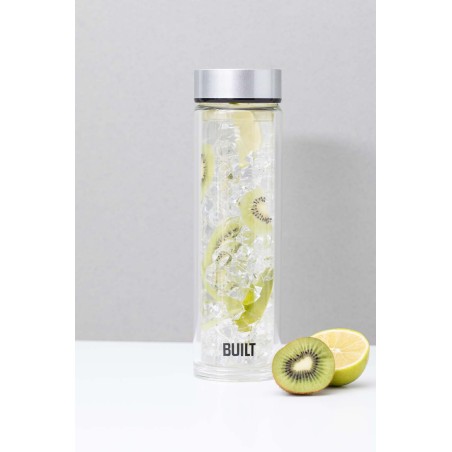 BUILT Tiempo Insulated Glass Water Bottle, Silver, 450ml