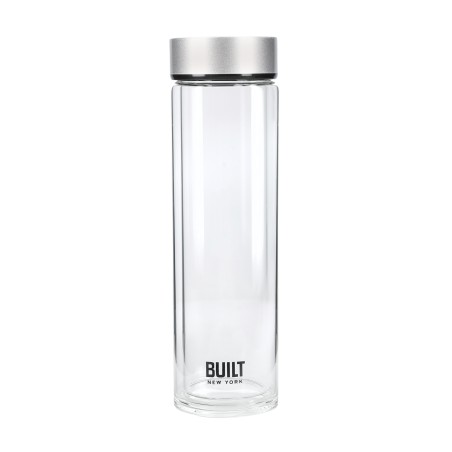 BUILT Tiempo Insulated Glass Water Bottle, Silver, 450ml