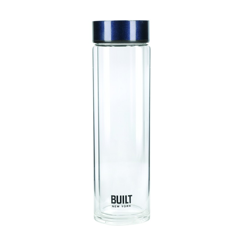 BUILT Tiempo Insulated Glass Water Bottle, Midnight Blue, 450ml