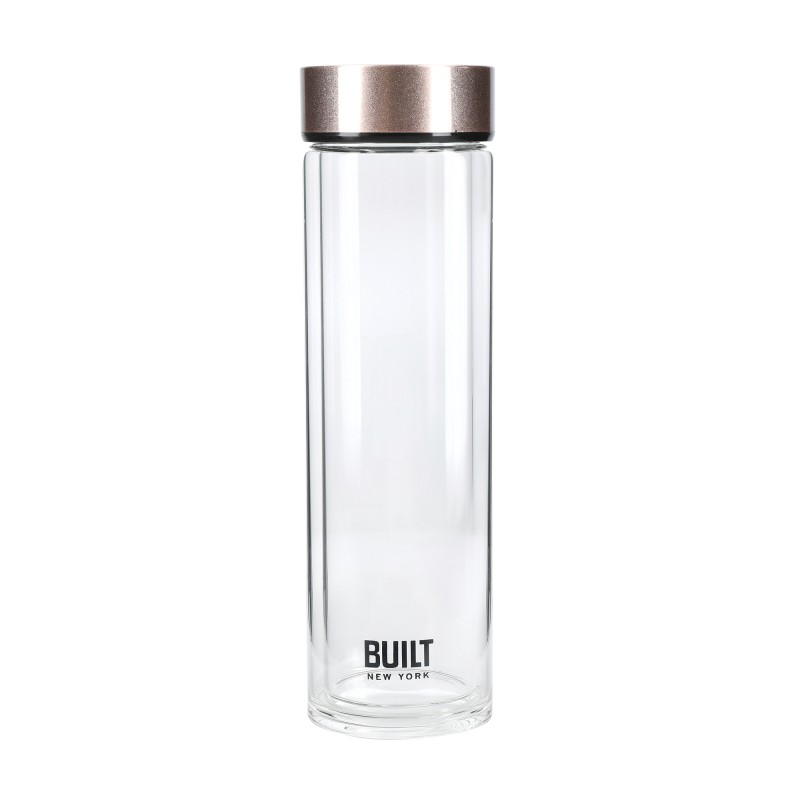 BUILT Tiempo Insulated Glass Water Bottle, Rose Gold, 450ml