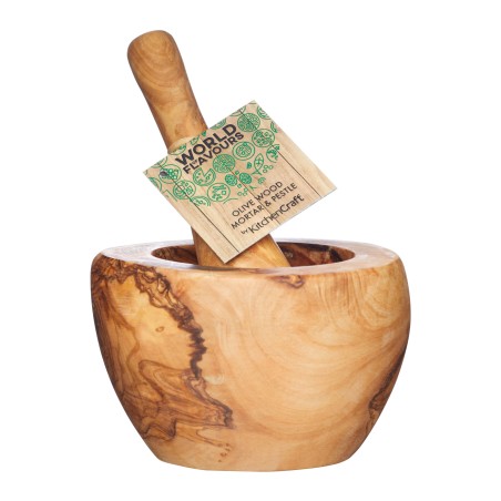 World of Flavours Italian Olive Wood Mortar and Pestle