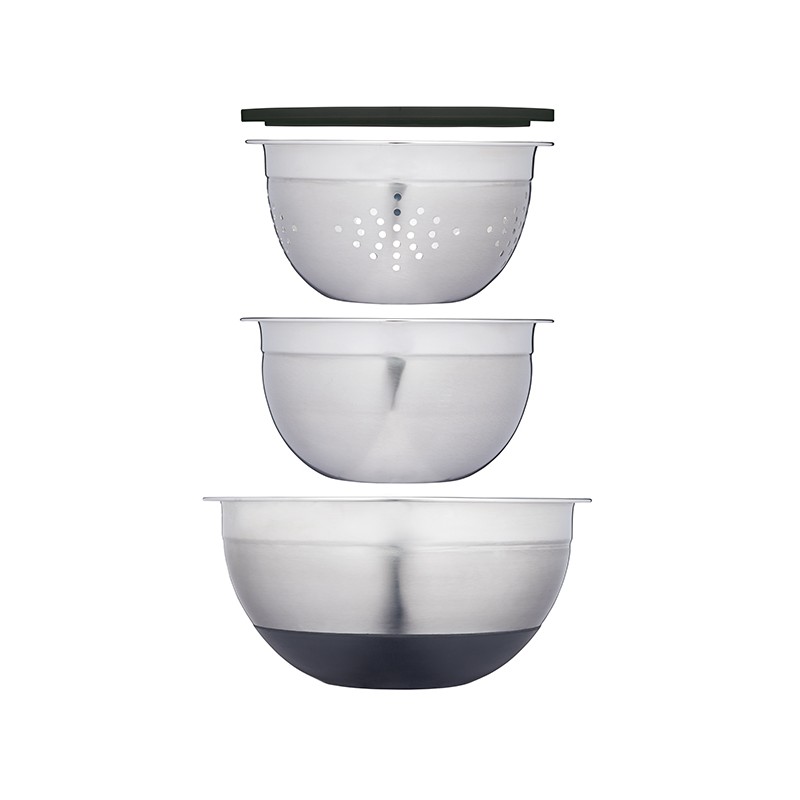 MasterClass Smart Space Stainless Steel Three Piece Bowl Set with Colander