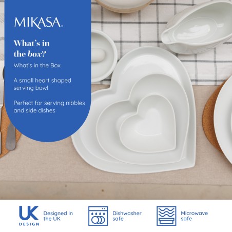 Mikasa Chalk Porcelain Heart Small Serving Bowl, 13cm, White