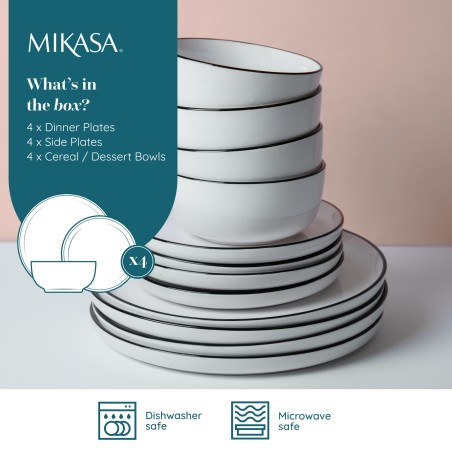 Mikasa Limestone Porcelain 12pc Dinner Set, White