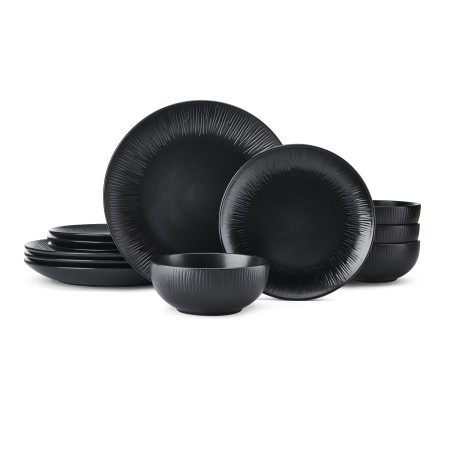 Mikasa Jardin Midnight 12-Piece Stoneware Dinner Set, Black