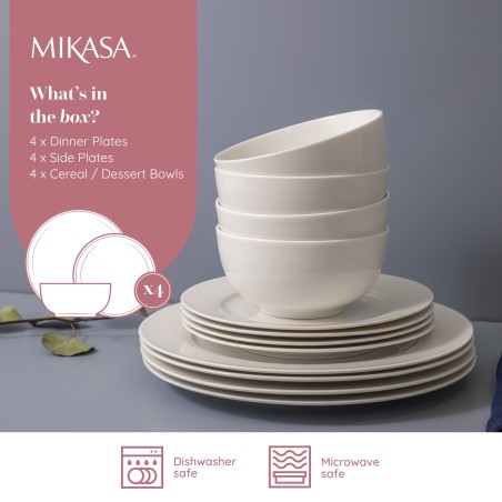 Mikasa Egret 12-Piece China Dinner Set, White