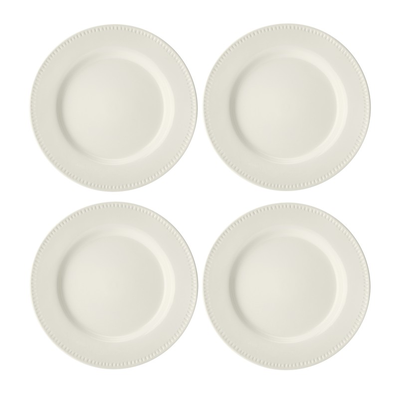 Mikasa Cranborne 4-Piece Stoneware Dinner Plate Set, 27cm, Cream