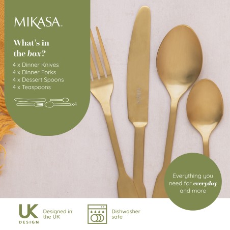 Mikasa Soho Gold Stainless Steel Cutlery Set, 16 Piece