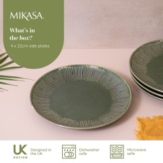 Mikasa Jardin Stoneware 4-Piece Side Plate Set, 21.5cm, Green