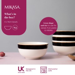 Mikasa Luxe Deco 4-Piece China Cereal Bowl Set, 14cm