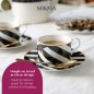 Mikasa Luxe Deco China Tea Cups and Saucers with Geometric Stripe, Set of 2, 200ml