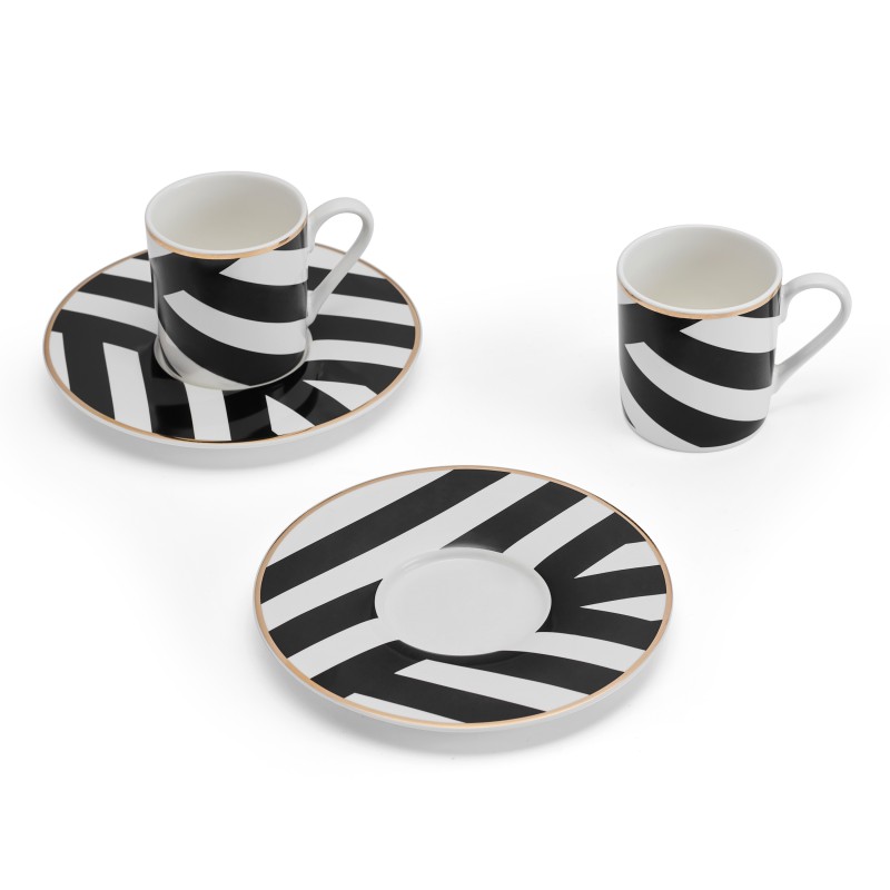 Mikasa Luxe Deco China Espresso Cups and Saucers with Geometric 
