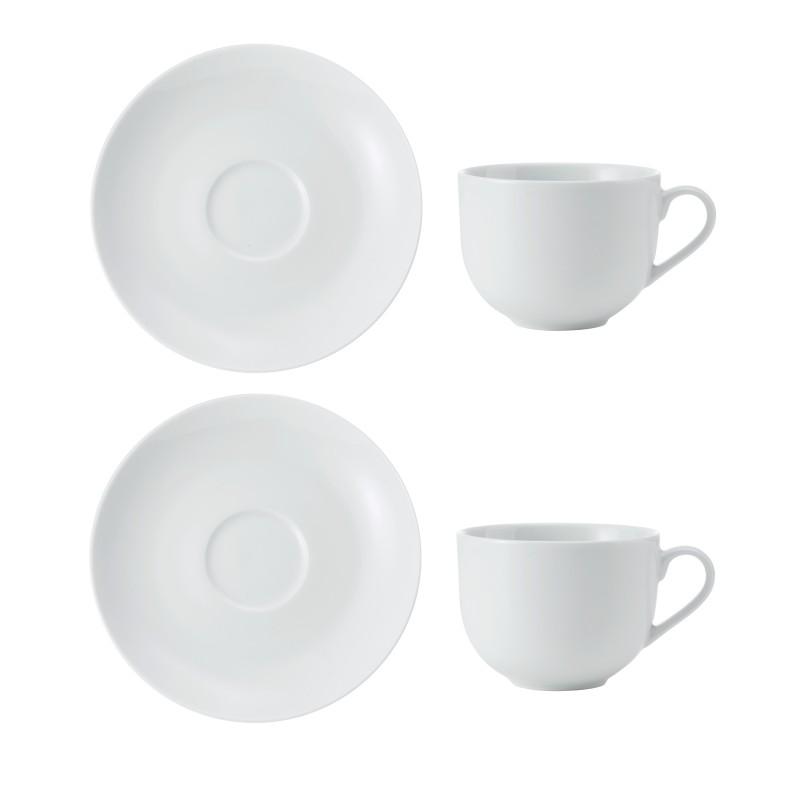 Mikasa Chalk Set of 2 Porcelain Tea Cups and Saucers, 220ml, White