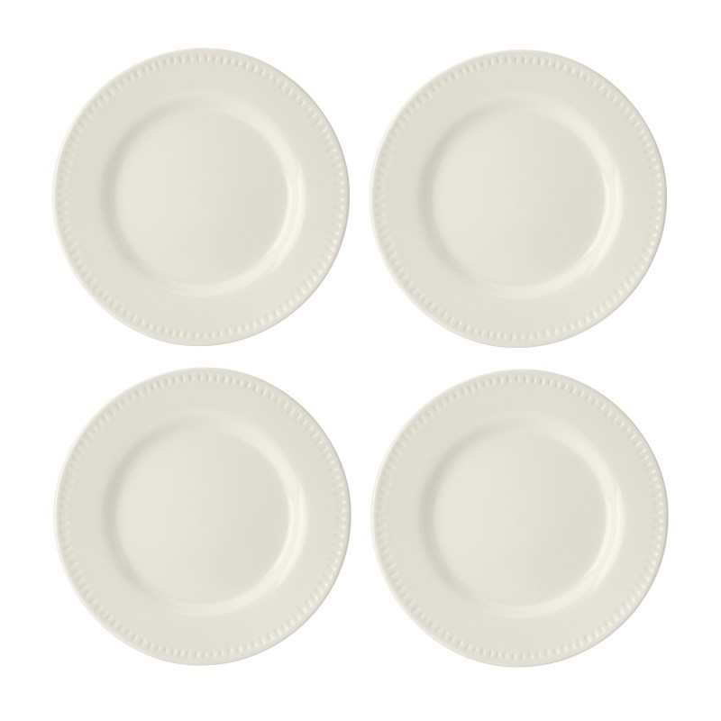 Mikasa Cranborne 4-Piece Stoneware Side Plate Set, 21cm, Cream