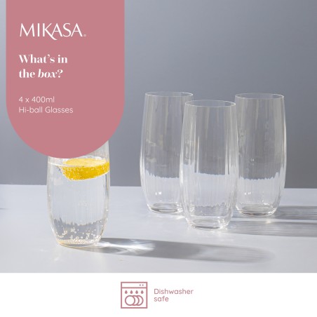 Mikasa Treviso 4-Piece Crystal Highball Glass Set, 400ml