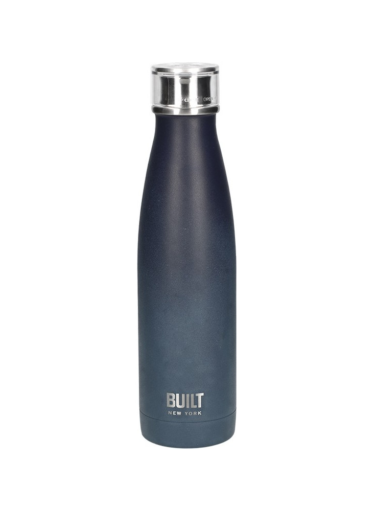 Built 500ml Double Walled Stainless Steel Water Bottle Black and Blue Ombre