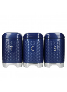 Lovello Textured Three Piece Tea, Coffee and Sugar Tin Canister Set - Midnight Navy