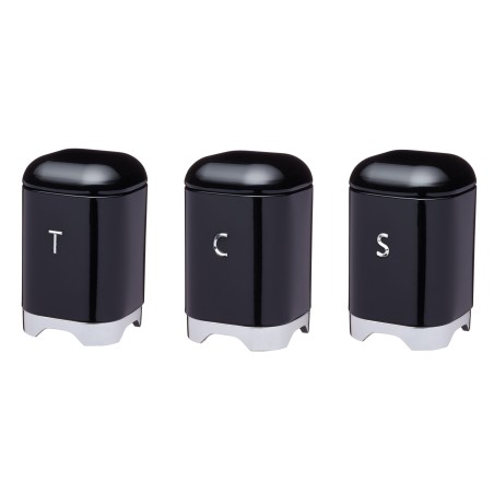 Lovello Three Piece Tea, Coffee and Sugar Tin Canister Set - Midnight Black